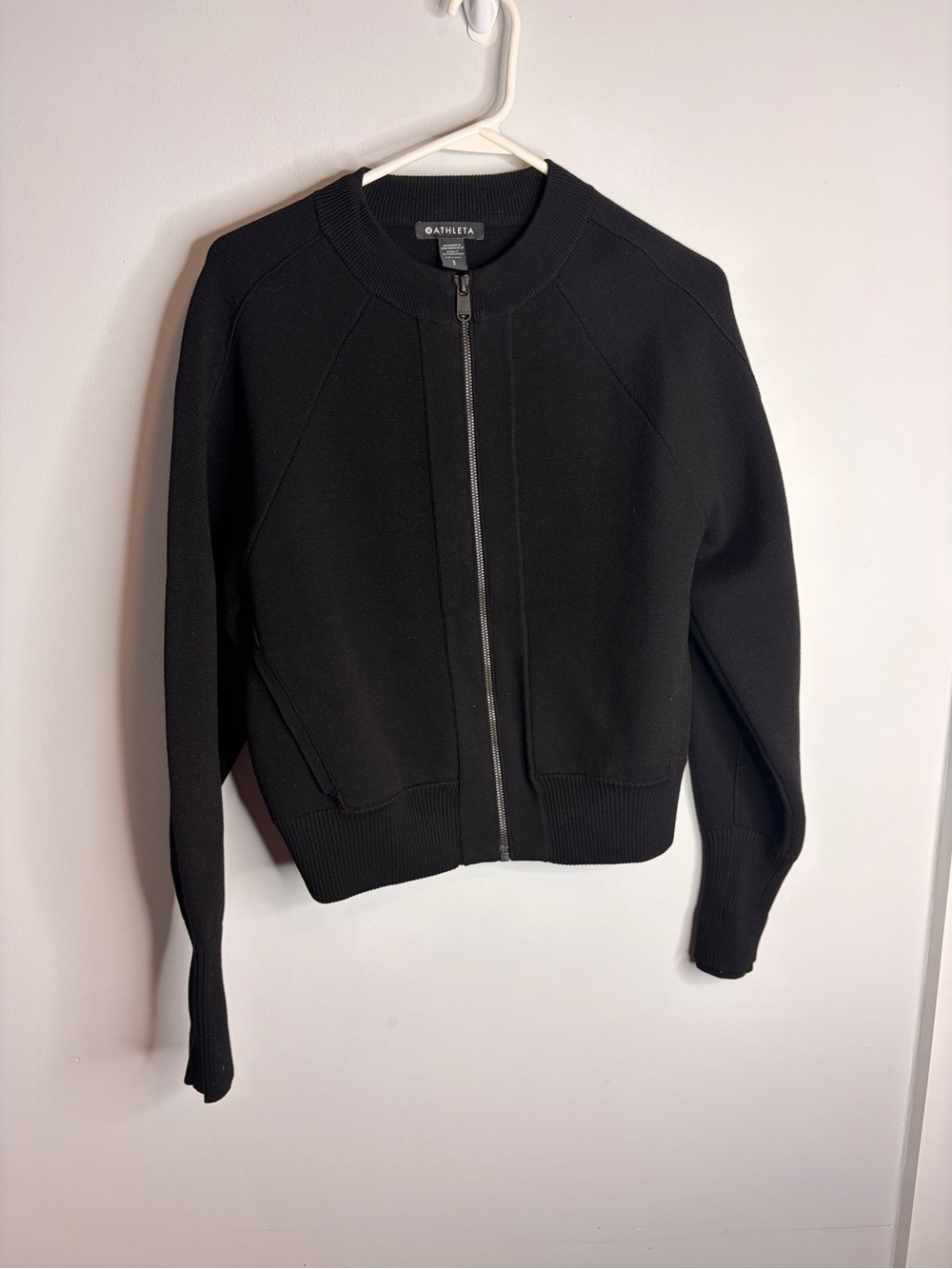 Athleta Black Ribbed Full Zip Knitted  Bomber Jacket Small